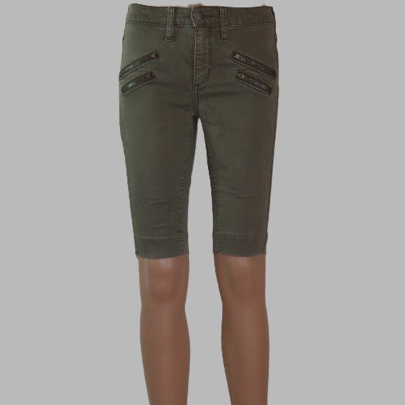 Univeral Thread Green High Rise Skinny Crop Mid Length Shorts Size 00/24R (C370) - Picture 2 of 8
